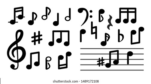 Musical notes isolated on white background. Signs of musical notation, treble clef. Vector sign for illustration melody.