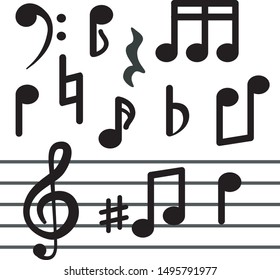 Musical notes isolated on white background. Signs of musical notation, treble clef. Vector sign for illustration melody.