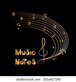 Musical notes and key. Poster or banner for classical music. Design for a music festival against a black background.