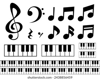 Musical notes and keyboard silhouette material_vector illustration