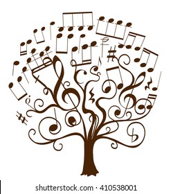 musical notes as leaves on a tree abstract illustration