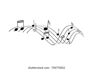 Musical Notes Line. Curling Staff Illustration On White Background