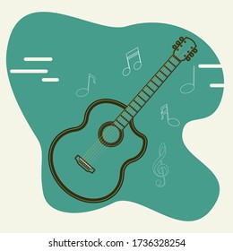 Musical notes with line of guitar vector illustration