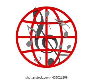 musical notes melody globe image vector icon logo