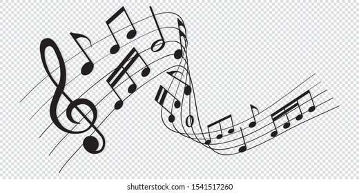 musical notes melody on transparent background