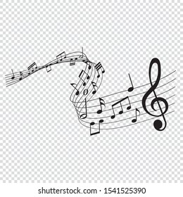 musical notes melody on transparent background