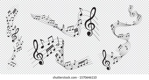 musical notes melody on transparent background