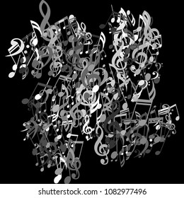 Musical Notes. Modern Background with Notes, Bass and Treble Clefs. Vector Element for Musical Poster, Banner, Advertising, Card. Minimalistic Simple Background.