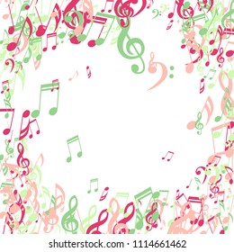 Musical Notes. Modern Background with Notes, Bass and Treble Clefs. Vector Element for Musical Poster, Banner, Advertising, Card. Minimalistic Simple Background.