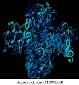 Musical Notes. Modern Background with Notes, Bass and Treble Clefs. Vector Element for Musical Poster, Banner, Advertising, Card. Minimalistic Simple Background.