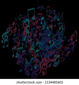Musical Notes. Modern Background with Notes, Bass and Treble Clefs. Vector Element for Musical Poster, Banner, Advertising, Card. Minimalistic Simple Background.