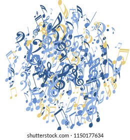 Musical Notes. Modern Background with Notes, Bass and Treble Clefs. Vector Element for Musical Poster, Banner, Advertising, Card. Minimalistic Simple Background.
