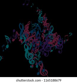 Musical Notes. Modern Background with Notes, Bass and Treble Clefs. Vector Element for Musical Poster, Banner, Advertising, Card. Minimalistic Simple Background.