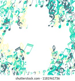 Musical Notes. Modern Background with Notes, Bass and Treble Clefs. Vector Element for Musical Poster, Banner, Advertising, Card. Minimalistic Simple Background.