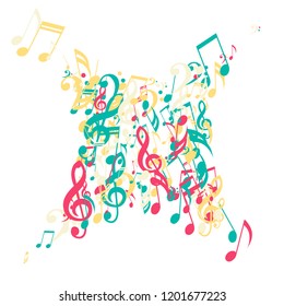 Musical Notes. Modern Background with Notes, Bass and Treble Clefs. Vector Element for Musical Poster, Banner, Advertising, Card. Minimalistic Simple Background.