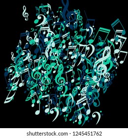 Musical Notes. Modern Background with Notes, Bass and Treble Clefs. Vector Element for Musical Poster, Banner, Advertising, Card. Minimalistic Simple Background.
