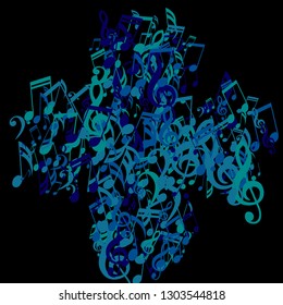 Musical Notes. Modern Background with Notes, Bass and Treble Clefs. Vector Element for Musical Poster, Banner, Advertising, Card. Minimalistic Simple Background.