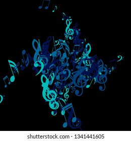 Musical Notes. Modern Background with Notes, Bass and Treble Clefs. Vector Element for Musical Poster, Banner, Advertising, Card. Minimalistic Simple Background.