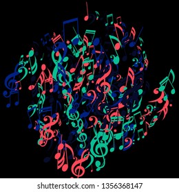 Musical Notes. Modern Background with Notes, Bass and Treble Clefs. Vector Element for Musical Poster, Banner, Advertising, Card. Minimalistic Simple Background.