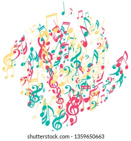 Musical Notes. Modern Background with Notes, Bass and Treble Clefs. Vector Element for Musical Poster, Banner, Advertising, Card. Minimalistic Simple Background.