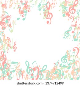 Musical Notes. Modern Background with Notes, Bass and Treble Clefs. Vector Element for Musical Poster, Banner, Advertising, Card. Minimalistic Simple Background.