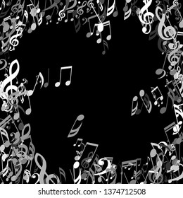 Musical Notes. Modern Background with Notes, Bass and Treble Clefs. Vector Element for Musical Poster, Banner, Advertising, Card. Minimalistic Simple Background.
