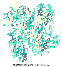 Musical Notes. Modern Background with Notes, Bass and Treble Clefs. Vector Element for Musical Poster, Banner, Advertising, Card. Minimalistic Simple Background.