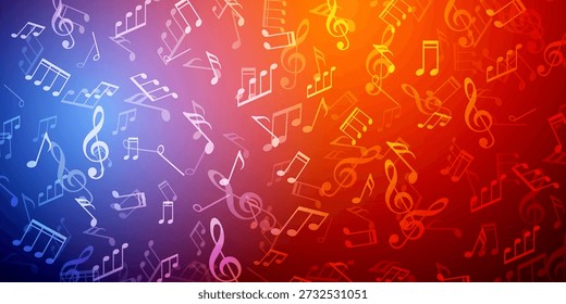Notas musicais. Fundo néon. Conceito musical. Ilustração vetorial.