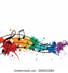 Musical notes on the background of colorful blots vector illustration. Music