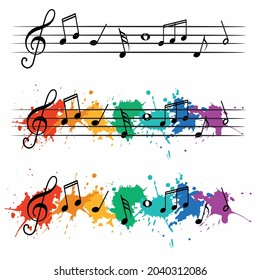 Musical notes on the background of colorful blots vector illustration. Music