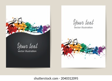 Musical notes on the background of colorful blots vector illustration. Music