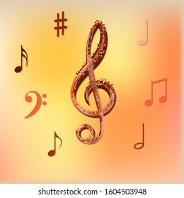 Musical notes on beautiful colored background.   Colorful musical notation symphony signs, notes for sound tune music
