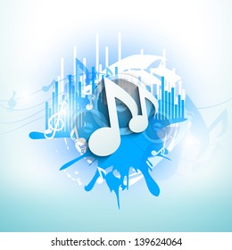 Musical notes on blue grungy background.