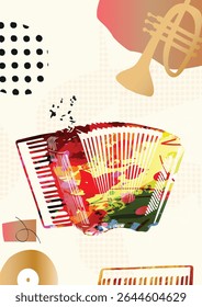 Musical notes on colorful backdrop. Colorful accordion design poster	