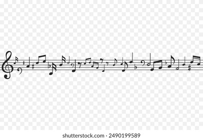 Musical notes on an isolated transparent background. Musical notes png. Varieties of musical notes. Musical background.