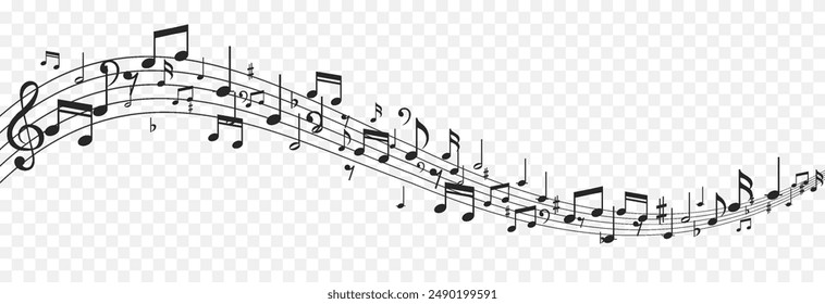 Musical notes on an isolated transparent background. Musical notes png. Varieties of musical notes. Musical background.