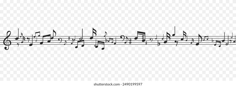 Musical notes on an isolated transparent background. Musical notes png. Varieties of musical notes. Musical background.