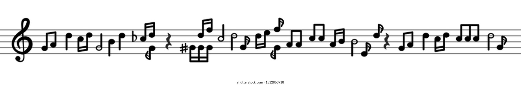 Musical notes on a musical line with a treble clef. Abstract vector melody. 
