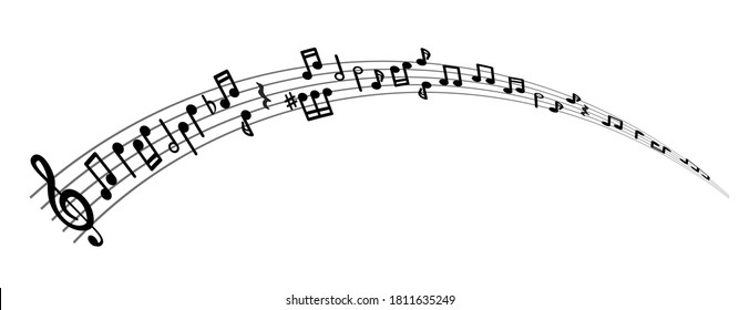 Musical notes on a musical line with a treble clef. Vector illustration Music notes background. Isolated.