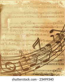 musical notes on old paper-vector illustration