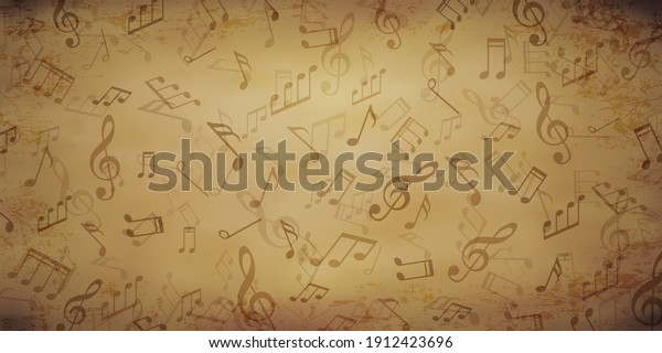  Musical notes\
on old papyrus paper.Retro background for design.Treble clef.Vector\
, illustration.