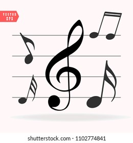 Musical Notes On Scale. Music Note Icon Set. Vector Illustration