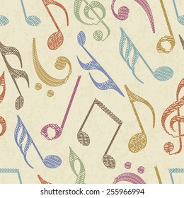 Musical notes on seamless beige background.