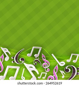 Musical notes on seamless green background.