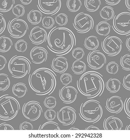 Musical notes on seamless grey background.