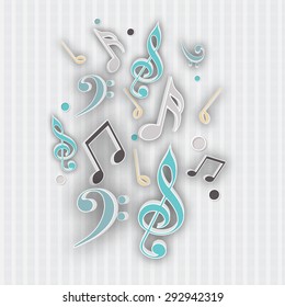 Musical notes on seamless light grey background.
