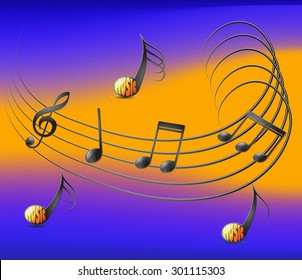Musical notes on staff and colorfull background