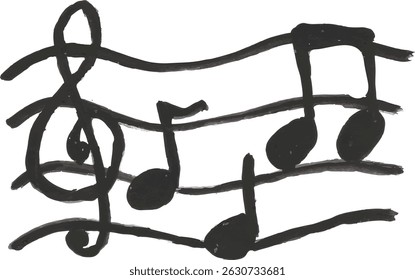 Musical Notes on a Staff hand drawn watercolor
