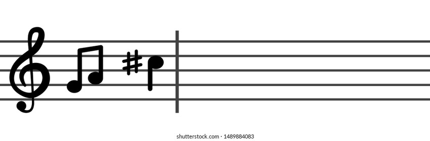 Musical notes on a musical stanza with a treble clef. The template lines for the stave