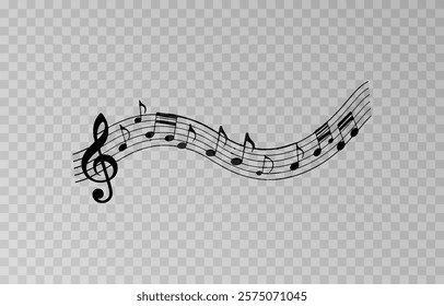 Musical notes on a transparent isolated background. Musical notes PNG. Different types of musical notes. Musical-themed background.